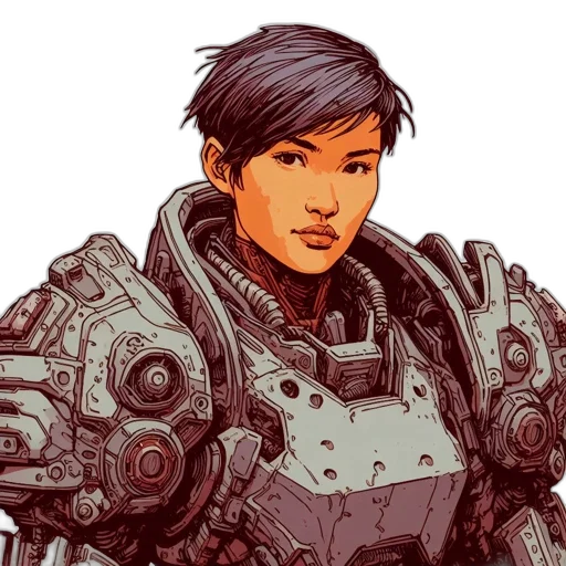 robot, face, weapon, comic book art transparent PNG cut-out