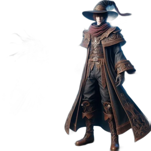 hat, jacket, staff, mask transparent PNG cut-out