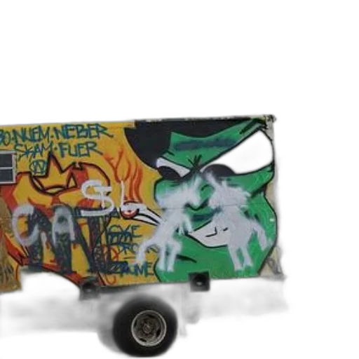 concept art, graffiti-covered, truck, green transparent PNG cut-out