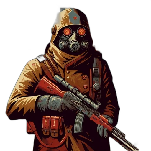 jacket, mask, weapon, staff transparent PNG cut-out