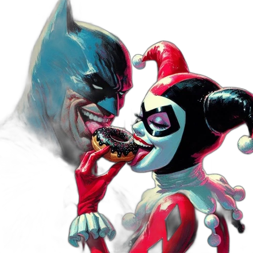 concept art, comic book art, batman, harley transparent PNG cut-out