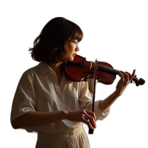 woman, playing, violin, her transparent PNG cut-out