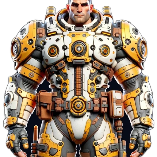 robot, weapon, jacket, face transparent PNG cut-out