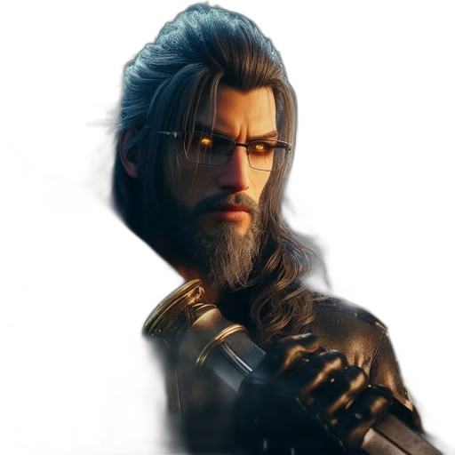 hair, face, sword, staff transparent PNG cut-out