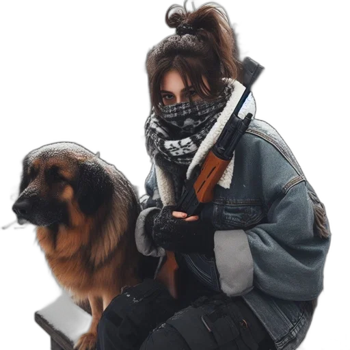 jacket, weapon, animal, staff transparent PNG cut-out