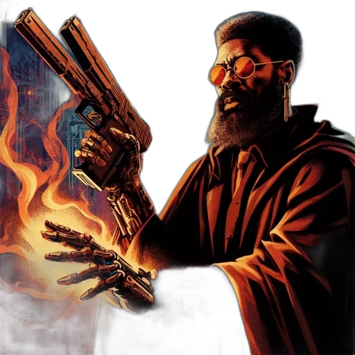 comic book art, concept art, cyberpunk, fire transparent PNG cut-out