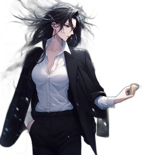 jacket, staff, dress, weapon transparent PNG cut-out
