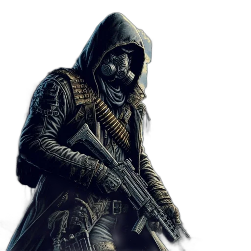 jacket, weapon, mask, concept art transparent PNG cut-out