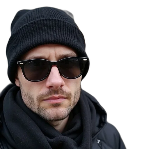 jacket, hat, staff, face transparent PNG cut-out