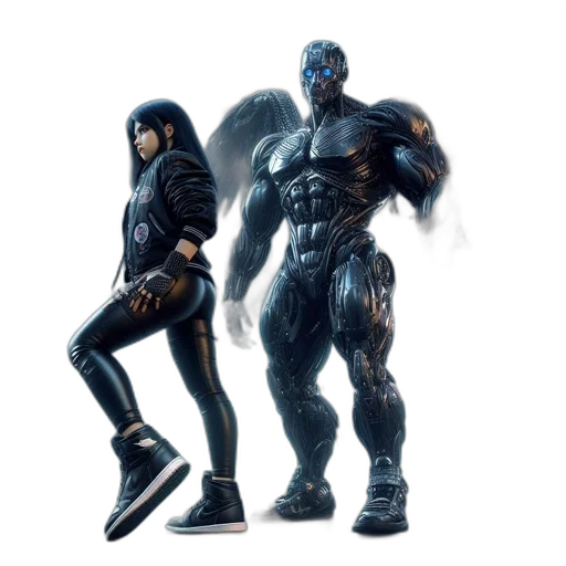 concept art, comic book art, 3d render, cyberpunk transparent PNG cut-out