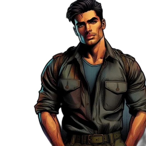 comic book art, concept art, earth tones, military-style transparent PNG cut-out