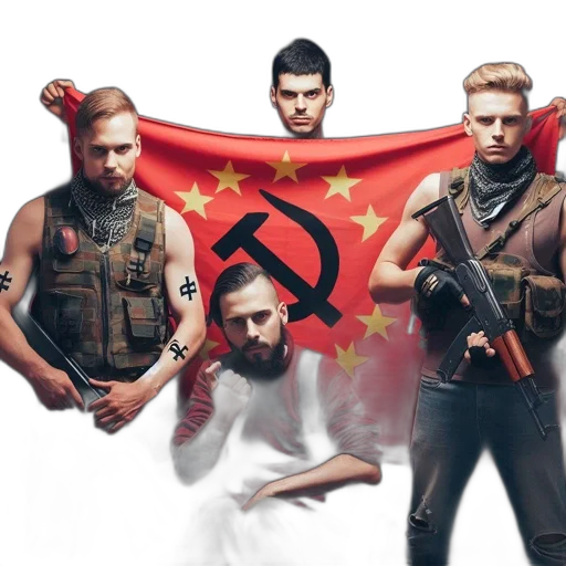 concept art, four, men, one transparent PNG cut-out