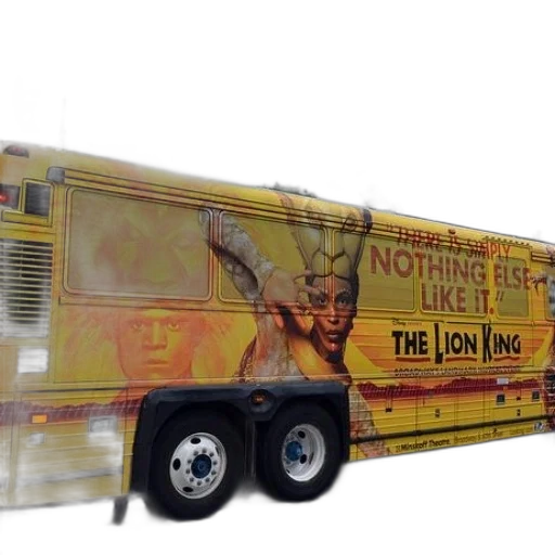 yellow, bus, advertisement, lion transparent PNG cut-out