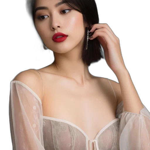 dress, jewelry, face, photorealistic transparent PNG cut-out