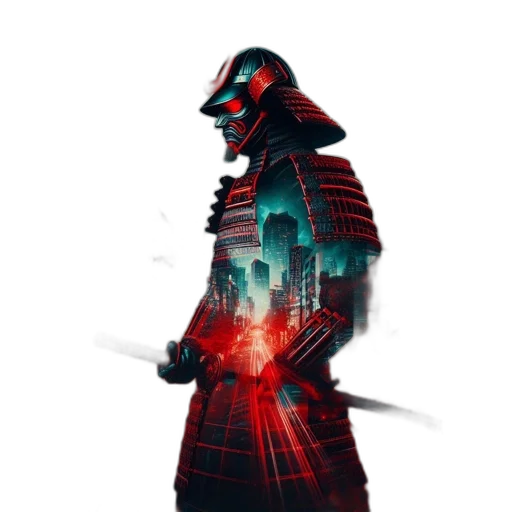 robot, sword, mask, jacket transparent PNG cut-out