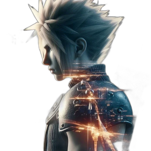 face, concept art, cyberpunk, comic book art transparent PNG cut-out