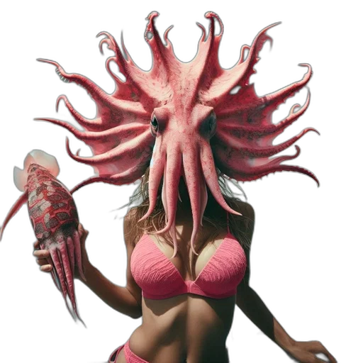 creature, mask, hair, weapon transparent PNG cut-out