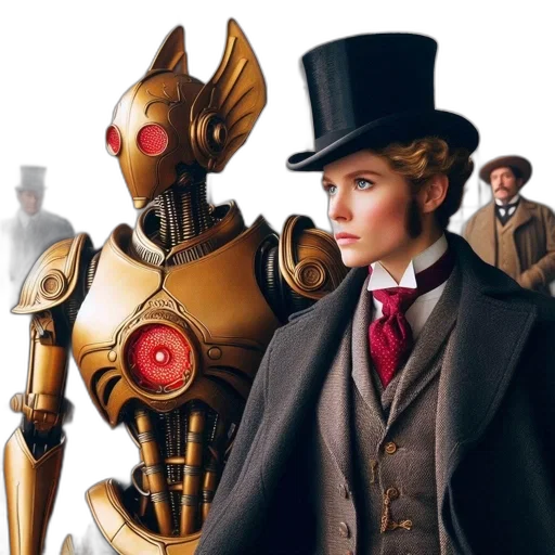 robot, concept art, comic book art, golden transparent PNG cut-out