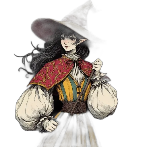 staff, hat, dress, fantasy art transparent PNG cut-out