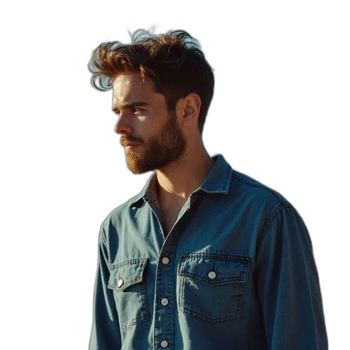 jacket, hair, face, staff transparent PNG cut-out