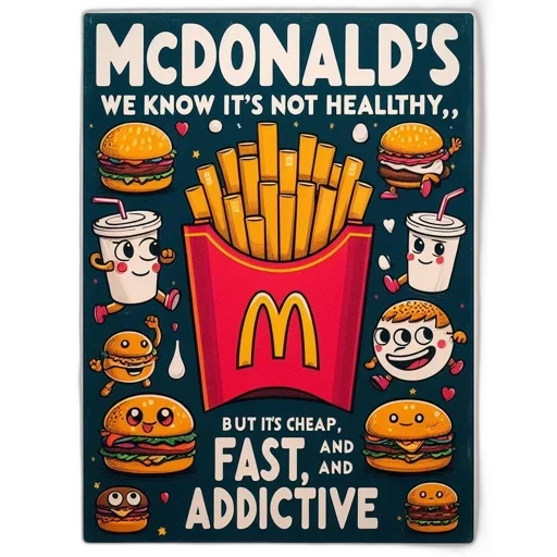 food, poster, humorously, critiques transparent PNG cut-out