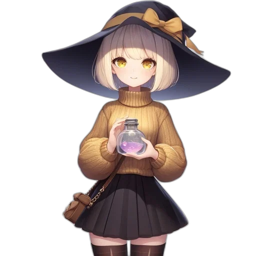 hat, bottle, dress, staff transparent PNG cut-out