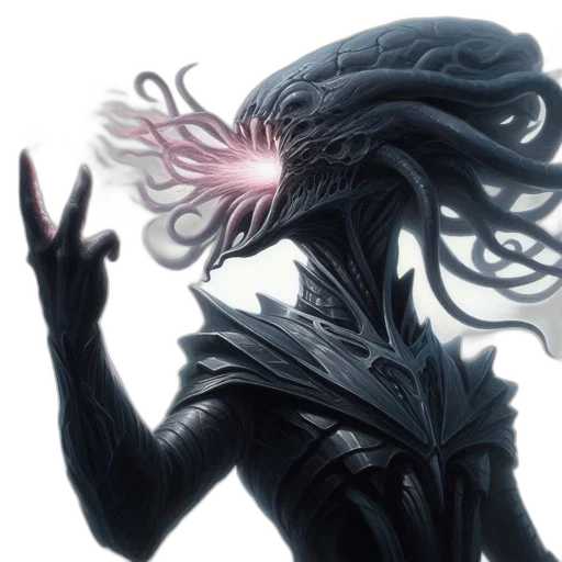 creature, mask, hair, staff transparent PNG cut-out