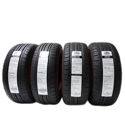 set, four, tires, displayed transparent PNG cut-out