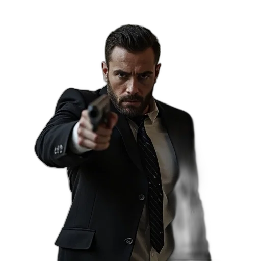 weapon, jacket, staff, face transparent PNG cut-out