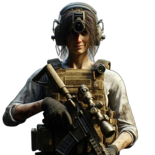 weapon, jacket, staff, face transparent PNG cut-out