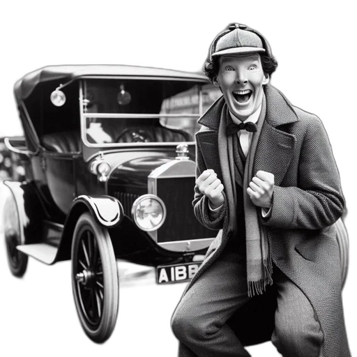 car, enthusiastic, figure, early transparent PNG cut-out