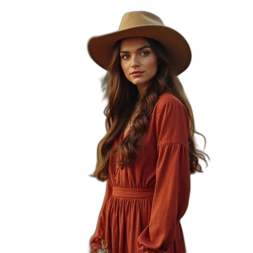 hat, dress, staff, hair transparent PNG cut-out