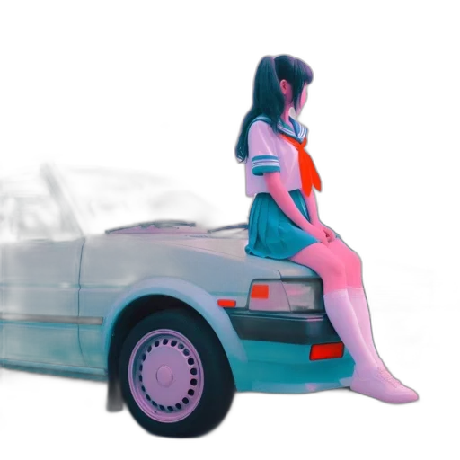 car, dress, robot, vaporwave transparent PNG cut-out