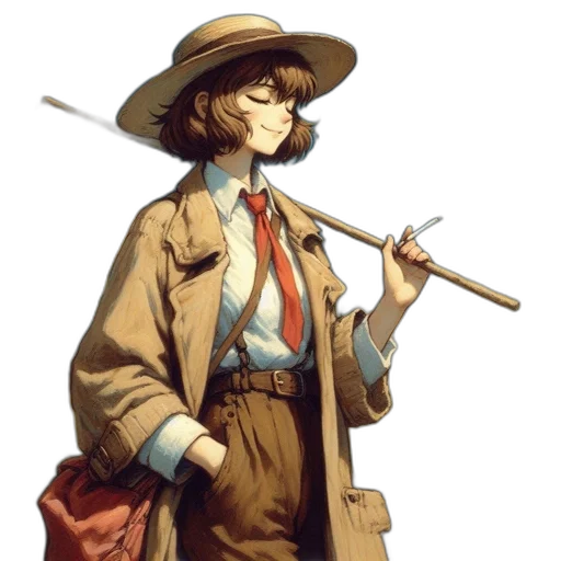 staff, hat, jacket, weapon transparent PNG cut-out