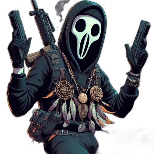 mask, jacket, weapon, face transparent PNG cut-out