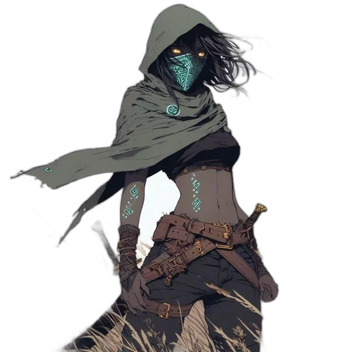 mask, creature, jacket, staff transparent PNG cut-out
