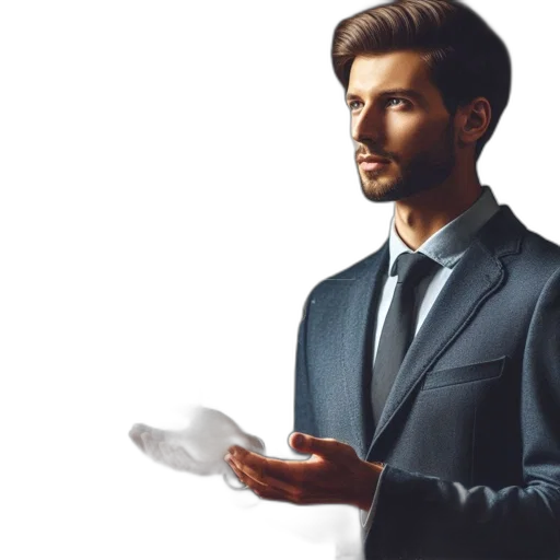 jacket, staff, face, photorealistic transparent PNG cut-out