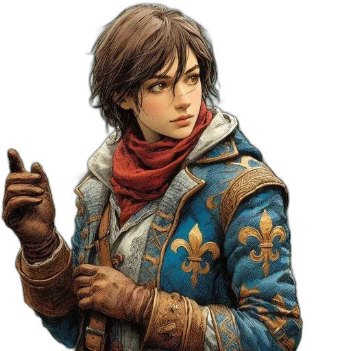 jacket, face, sword, staff transparent PNG cut-out