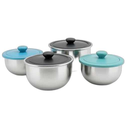set, five, metallic, bowls transparent PNG cut-out