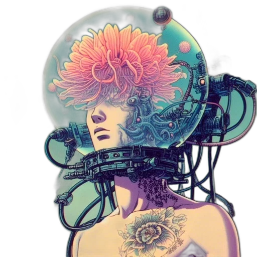 robot, crown, mask, flower transparent PNG cut-out