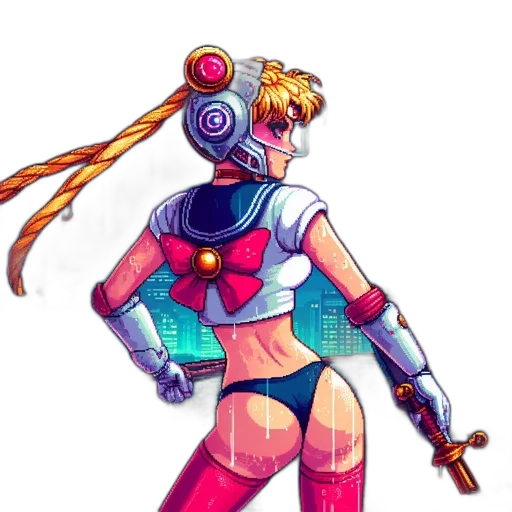 robot, weapon, staff, cyberpunk transparent PNG cut-out
