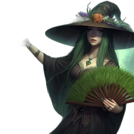 hat, staff, dress, fantasy art transparent PNG cut-out