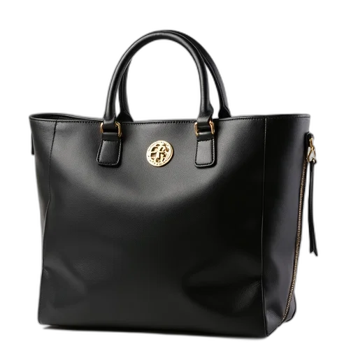 black, leather, tote, bag transparent PNG cut-out