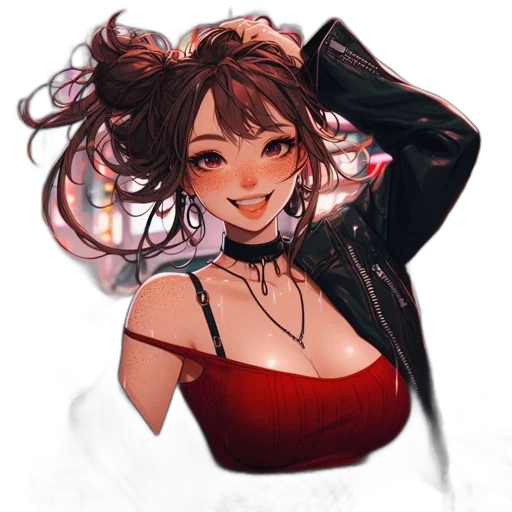 jacket, dress, face, hair transparent PNG cut-out