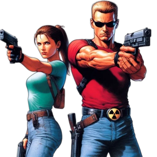 comic book art, concept art, pixel art, two transparent PNG cut-out