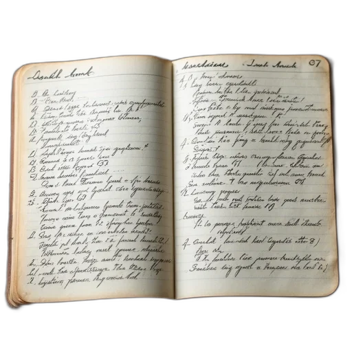 open, notebook, handwritten, recipes transparent PNG cut-out