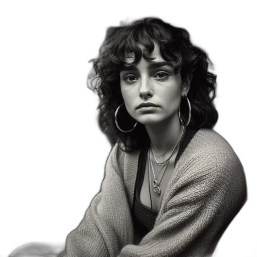 jacket, face, jewelry, hair transparent PNG cut-out