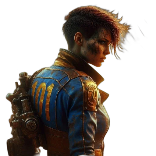 jacket, staff, concept art, cyberpunk transparent PNG cut-out