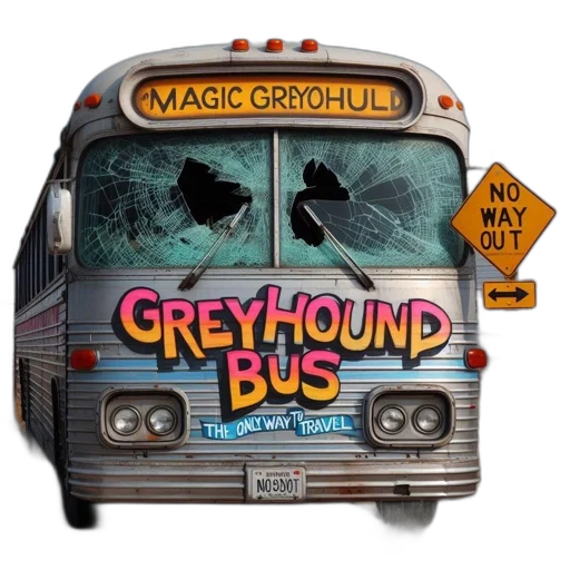 old, dilapidated, greyhound, bus transparent PNG cut-out