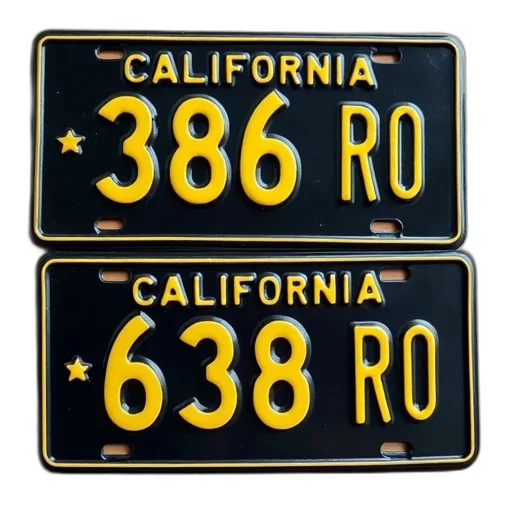 two, california, license, plates transparent PNG cut-out